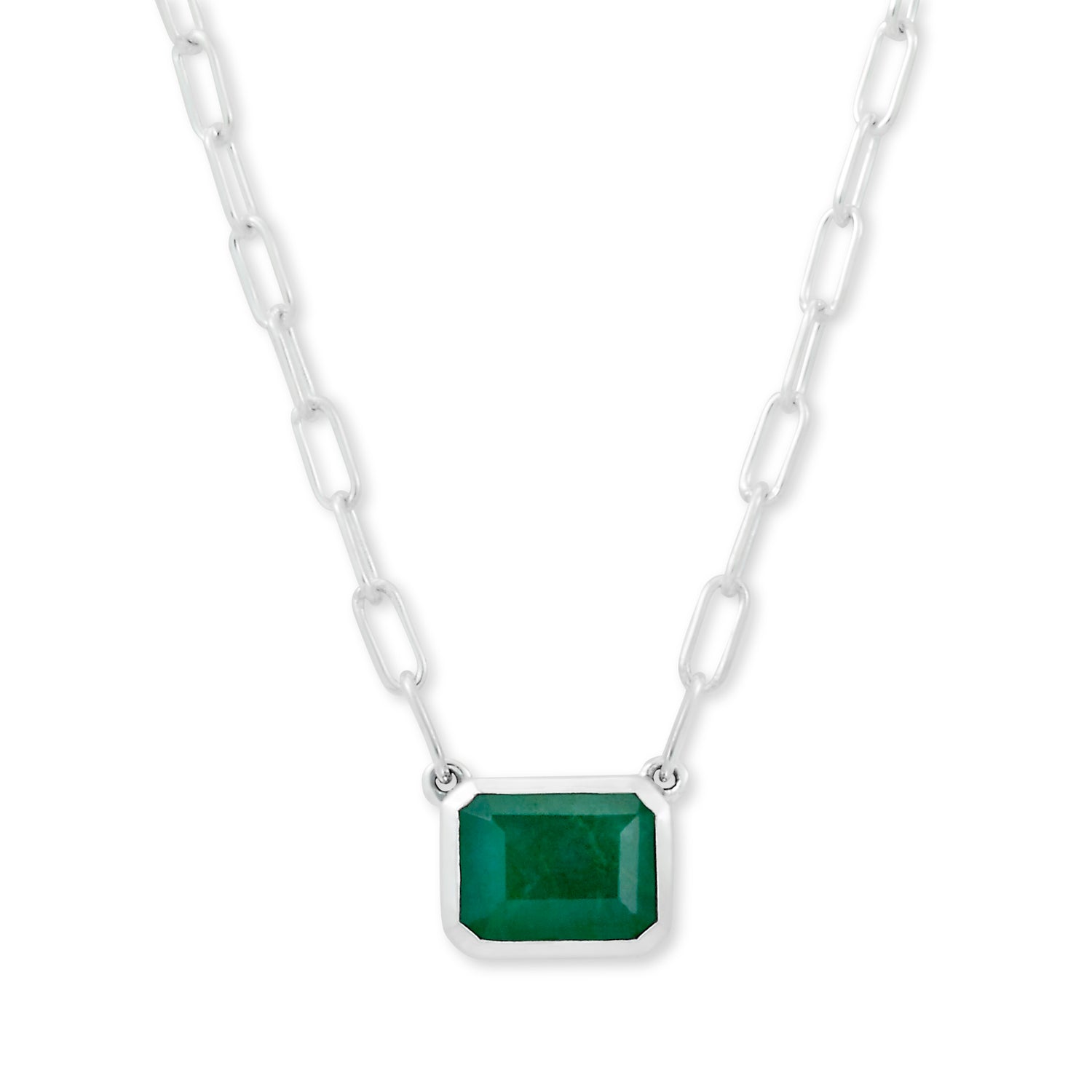 Sterling Silver Emerald Cut Solitaire Necklace - Radiant Emerald Sparkle
