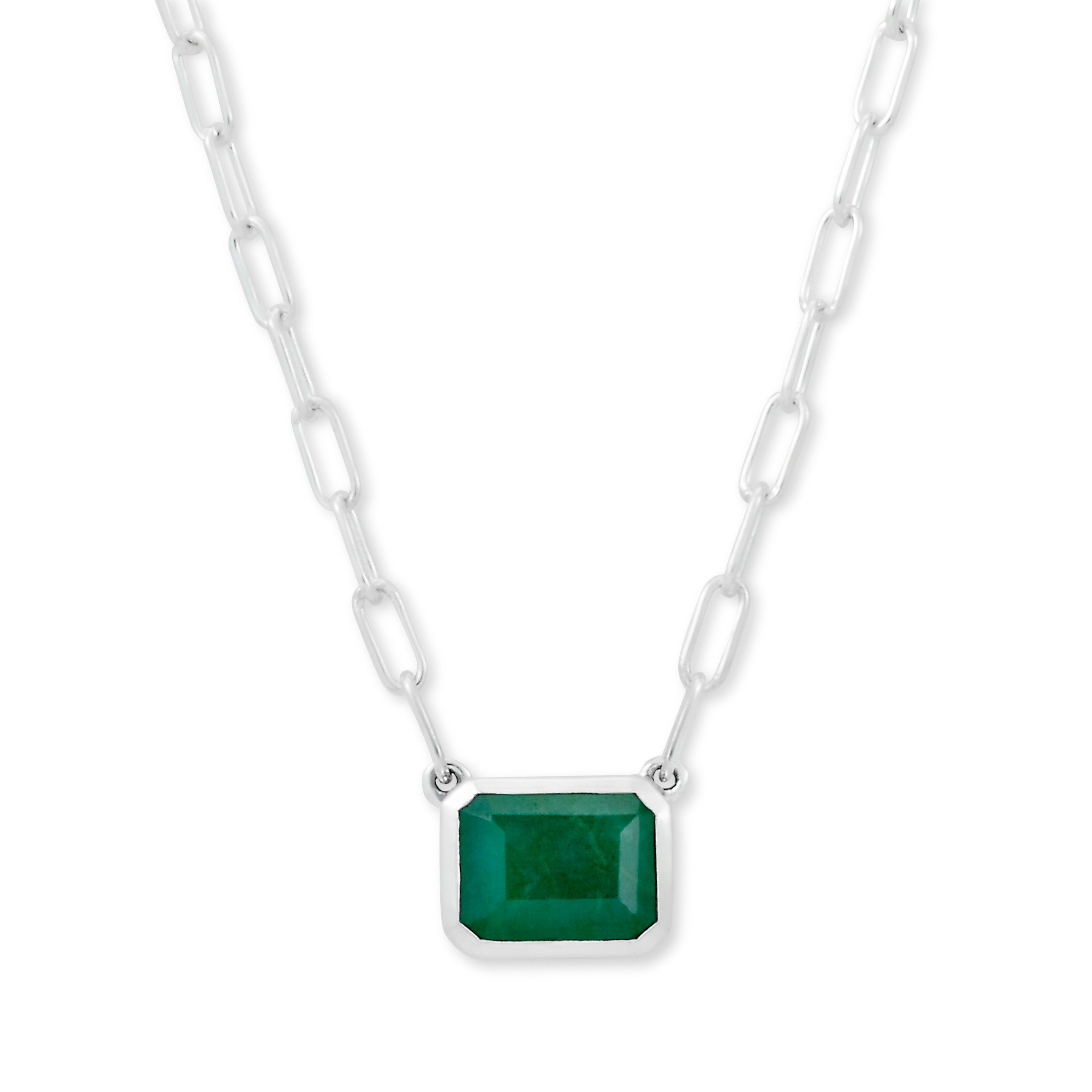 Sterling Silver Emerald Cut Solitaire Necklace - Radiant Emerald Sparkle