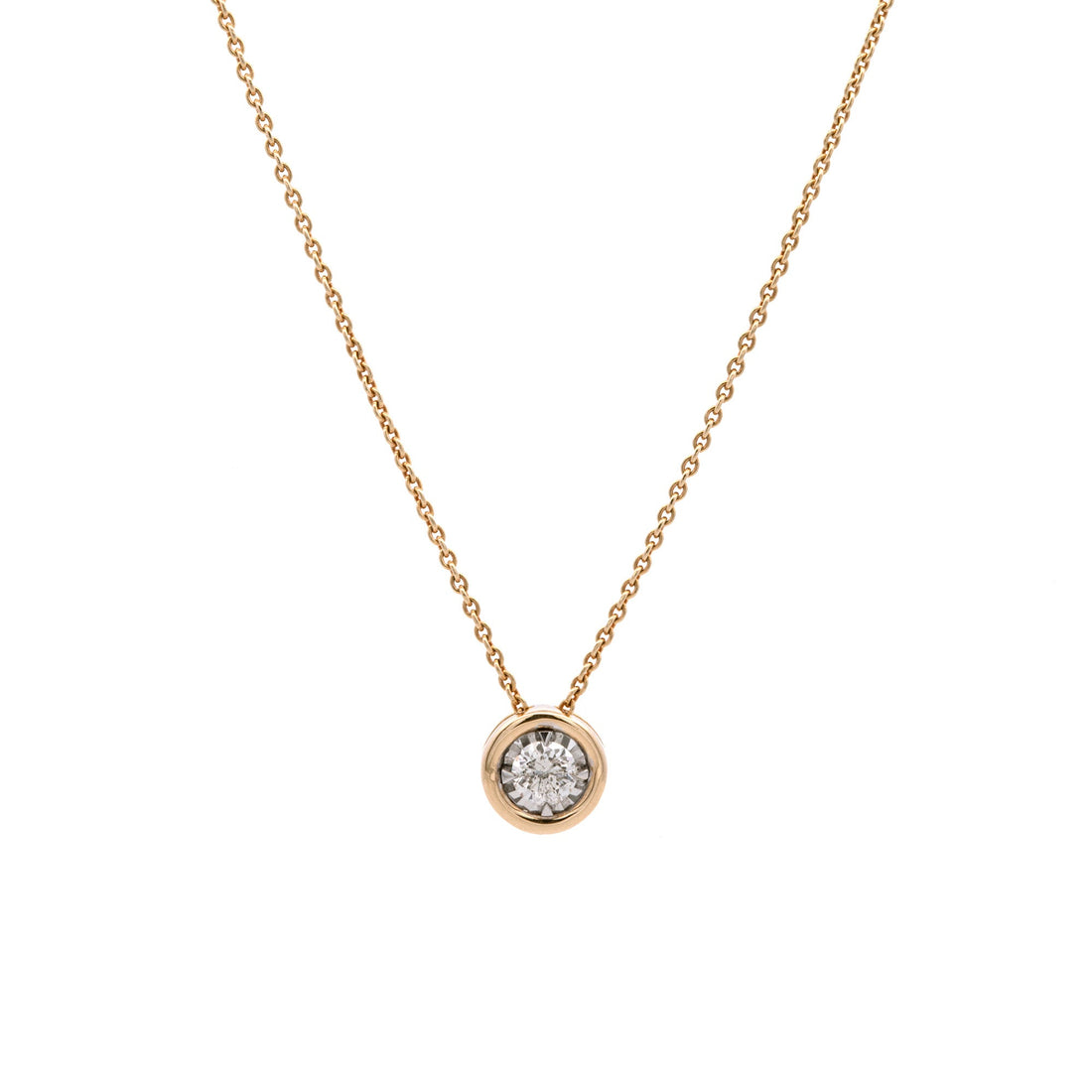 14 Karat Yellow Gold Miracle Bezel Necklace with Natural Diamond 0.10 Carat