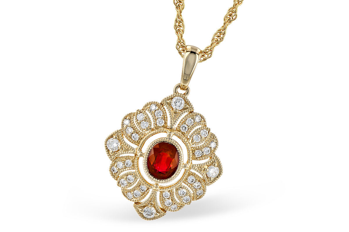 Vintage Halo Oval Ruby Necklace in 14K Yellow Gold - 0.45 Carat