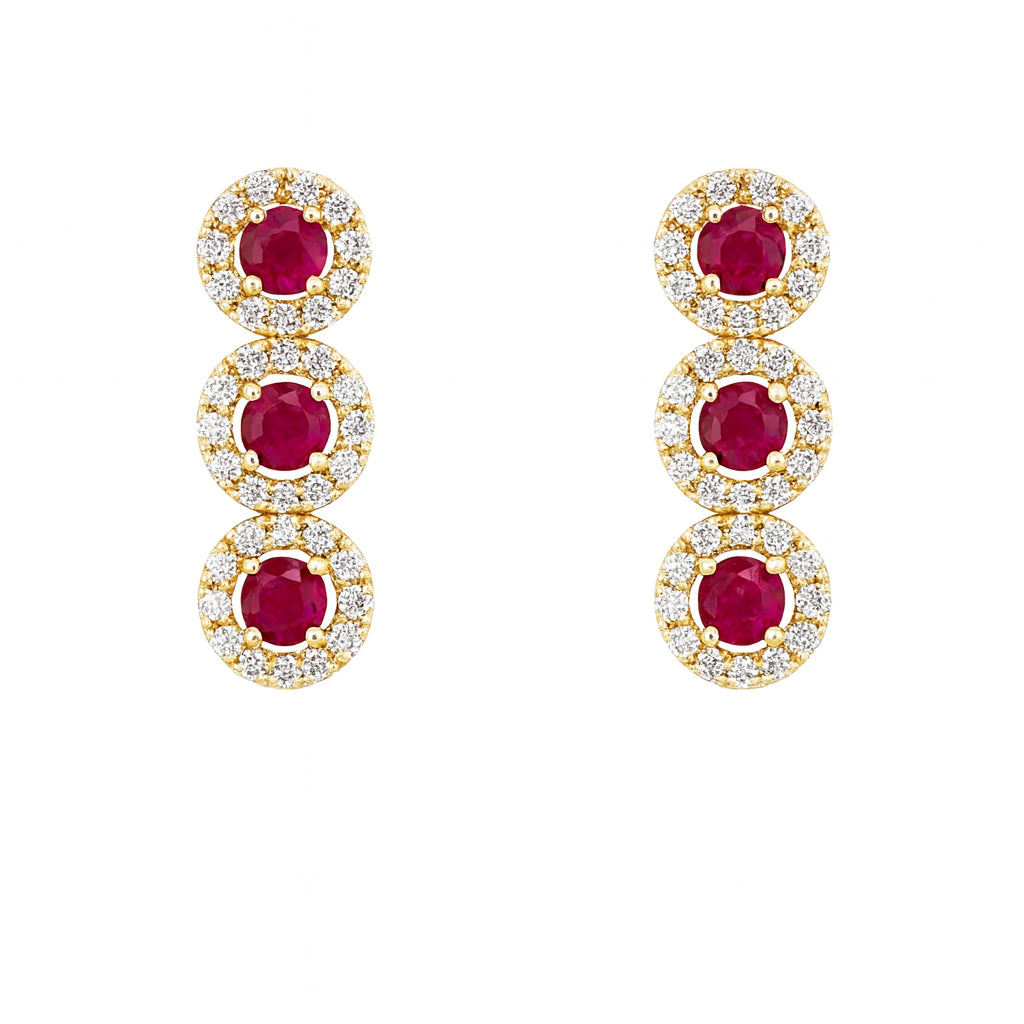14K Yellow Gold Ruby and Diamond Round Shape Earrings 0.54 ct