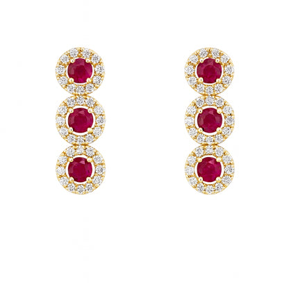 14K Yellow Gold Ruby and Diamond Round Shape Earrings 0.54 ct