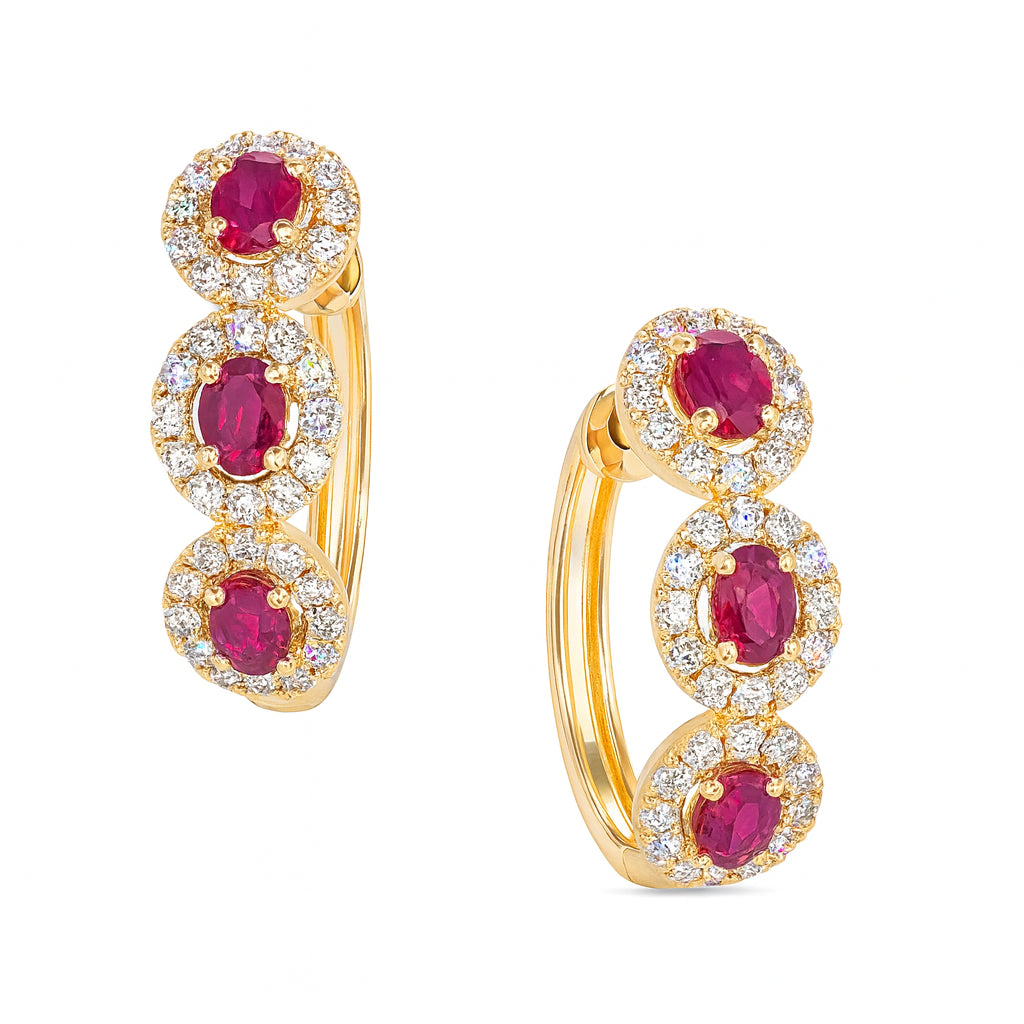 14K Yellow Gold Ruby and Diamond Round Shape Earrings 0.54 ct
