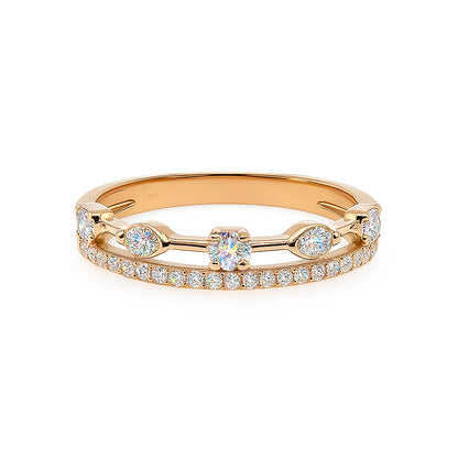 Double Row Christmas Ring in 10 Karat Yellow Gold with Lab Diamond 0.42
