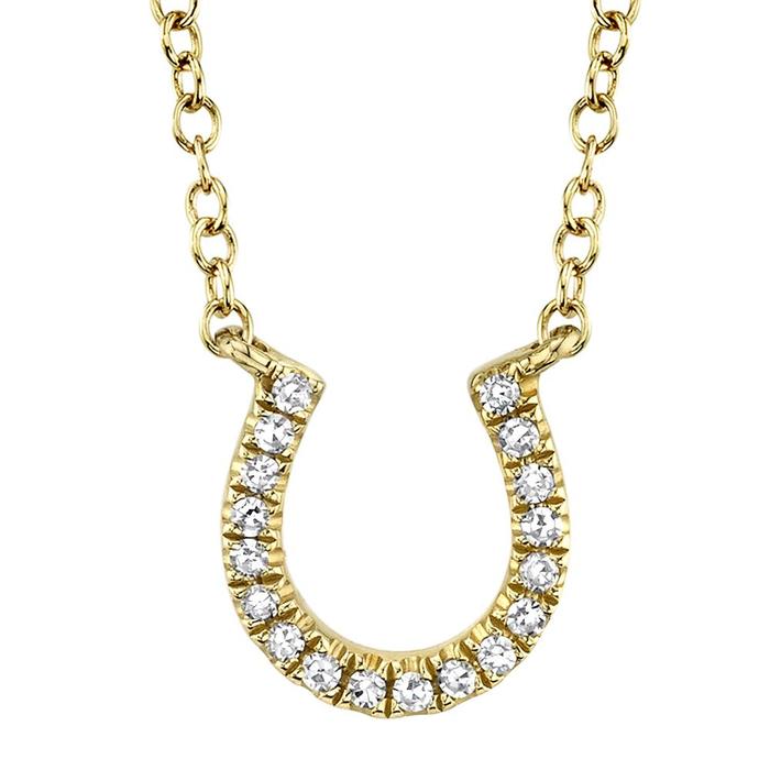 14 Karat Yellow Gold Horseshoe Necklace with Natural Diamond - 0.06 ct