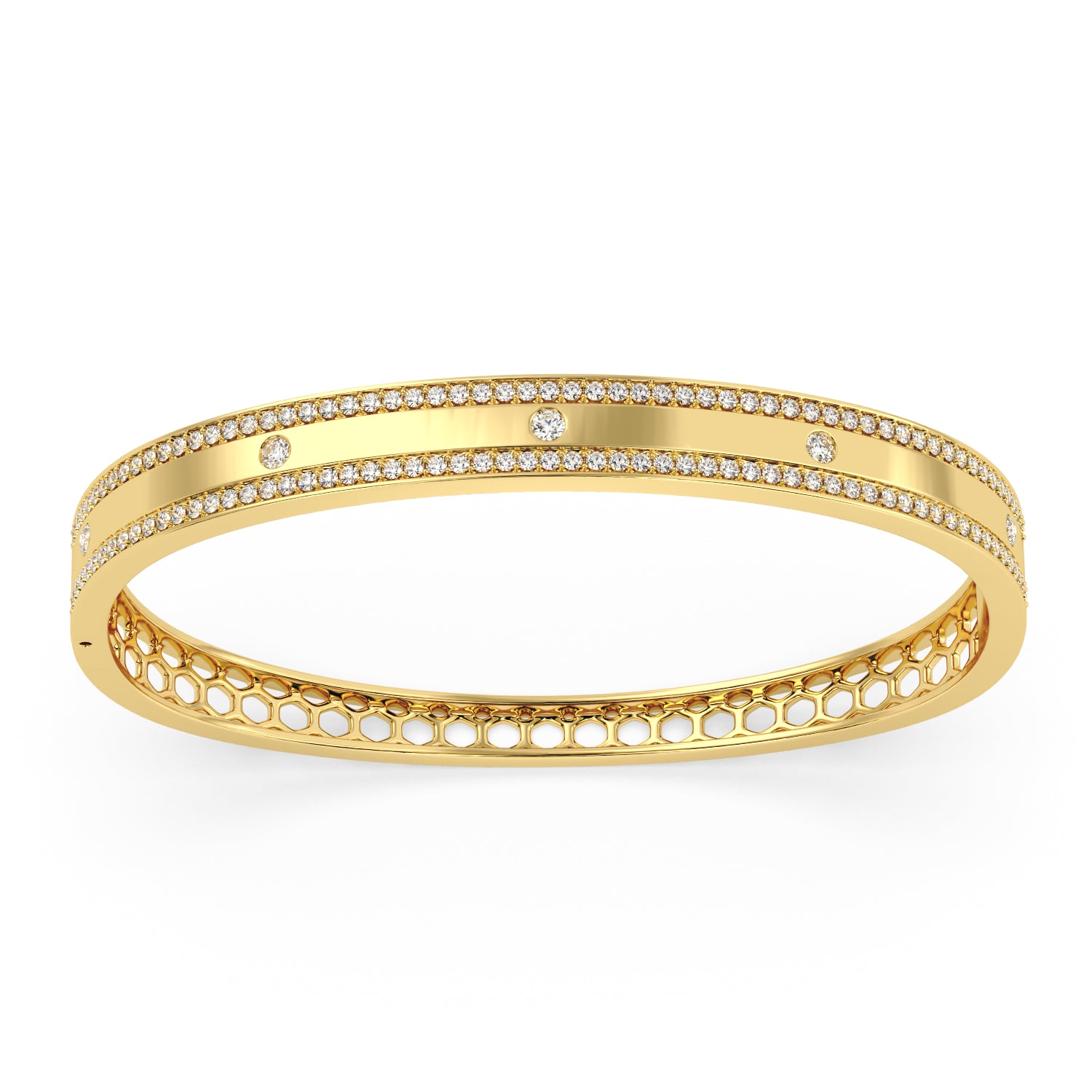 14K Yellow Gold Wide Bangle Bracelet with 1.23 Carat Natural Diamond Accent