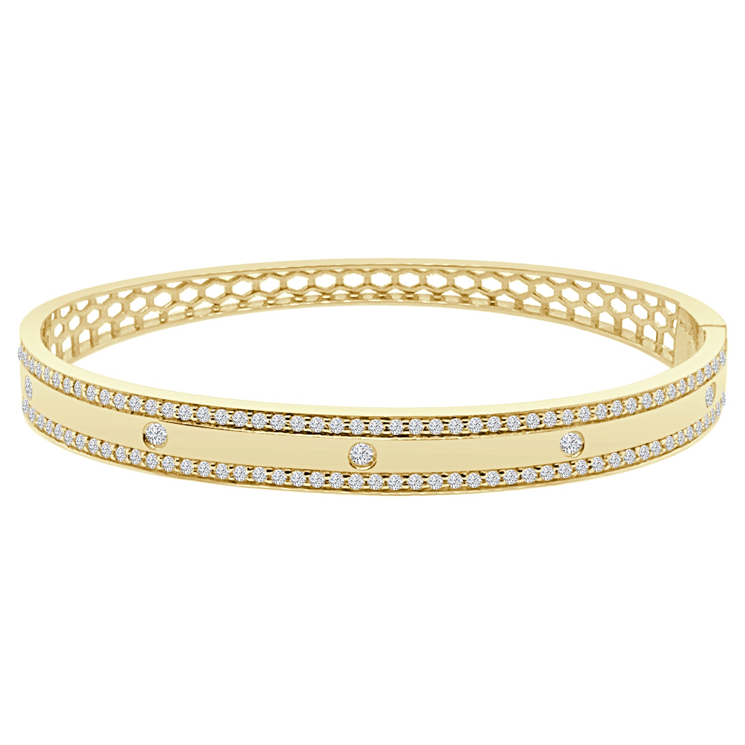 14K Yellow Gold Wide Bangle Bracelet with 1.23 Carat Natural Diamond Accent