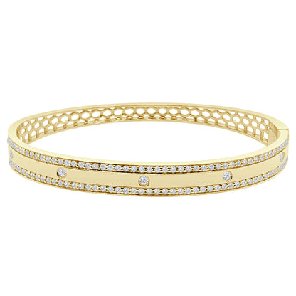 14K Yellow Gold Wide Bangle Bracelet with 1.23 Carat Natural Diamond Accent