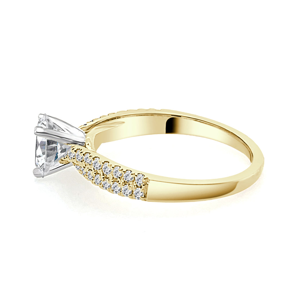 Sure! Here is a product title for you: 14K Yellow Gold Double Row Diamond Slight Twist Band Engagement Mounting with 0.33 ct Round Natural Diamond