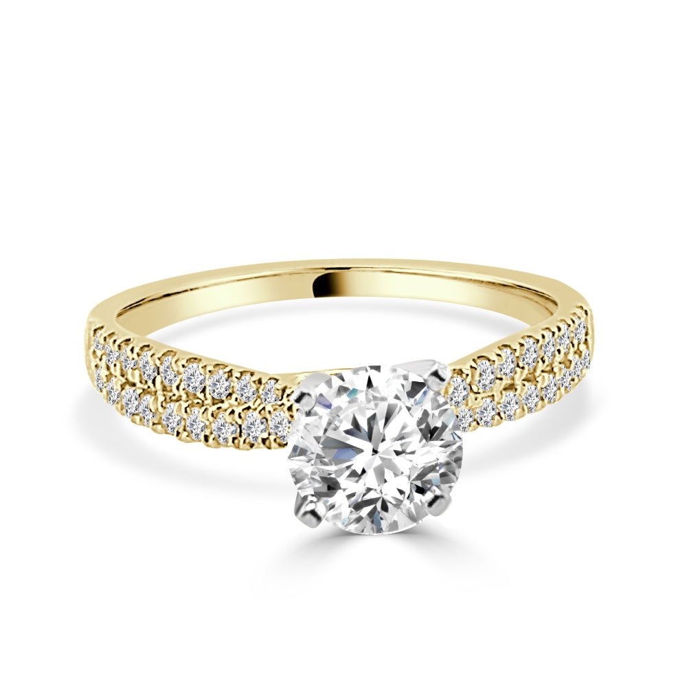 Sure! Here is a product title for you: 14K Yellow Gold Double Row Diamond Slight Twist Band Engagement Mounting with 0.33 ct Round Natural Diamond