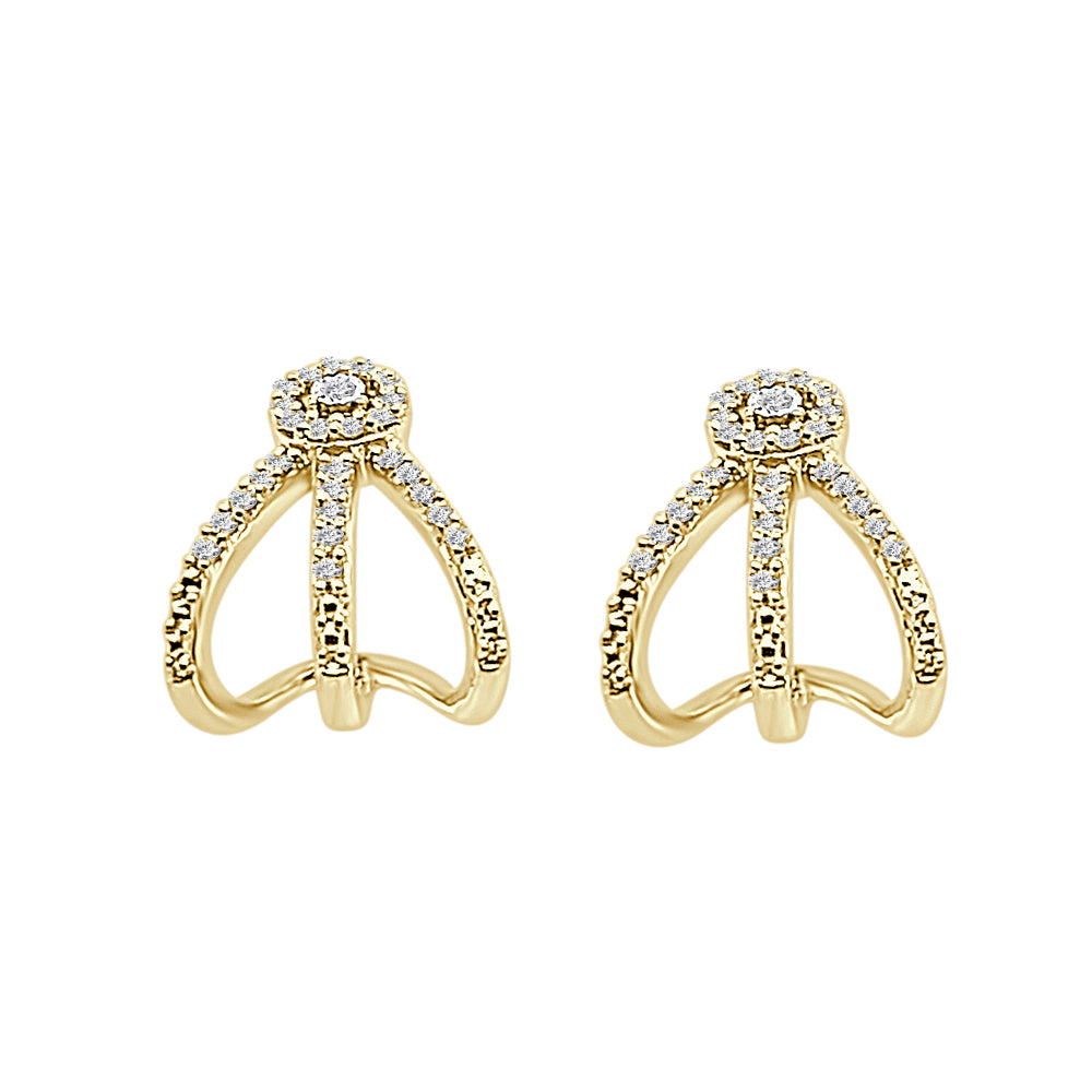 10 Karat Yellow Gold Diamond Chicken Feet Lobe Cuff Earrings with Natural Round Shape 0.20 Carat Diamond