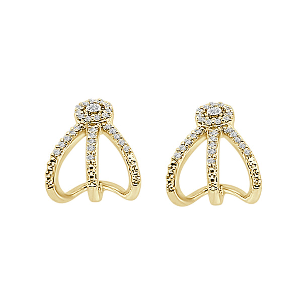 10 Karat Yellow Gold Diamond Chicken Feet Lobe Cuff Earrings with Natural Round Shape 0.20 Carat Diamond
