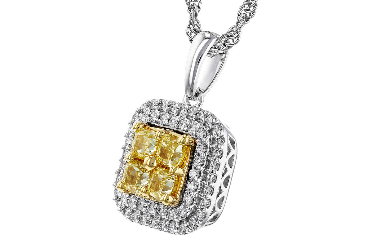 14K Two-Tone Yellow Diamond Pendant with Diamond Halo, Round Shape 0.52 ct Necklace