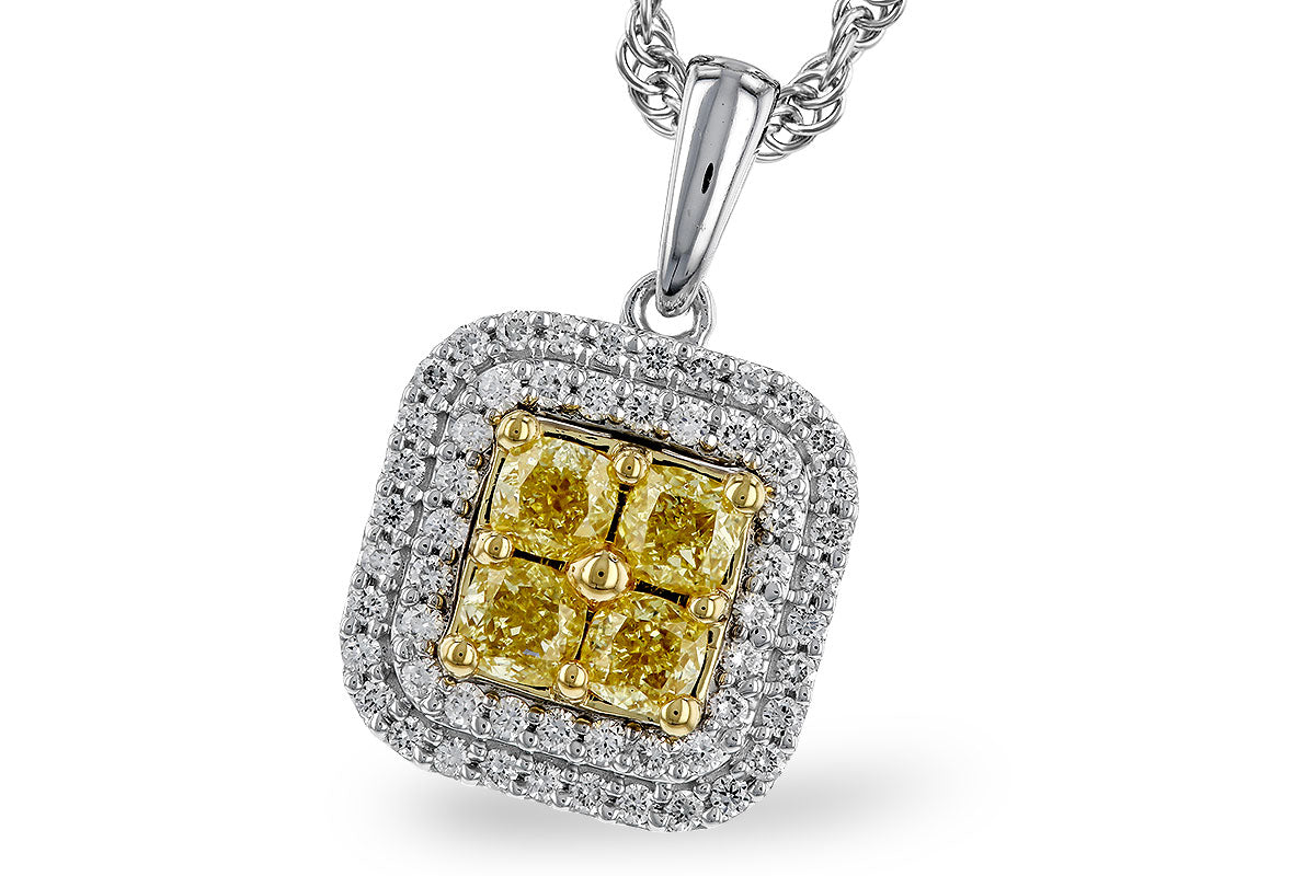 14K Two-Tone Yellow Diamond Pendant with Diamond Halo, Round Shape 0.52 ct Necklace