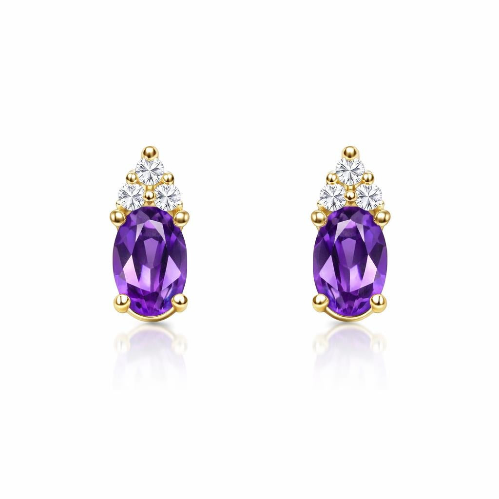 10 Karat Yellow Gold Earrings with Purple Gemstone