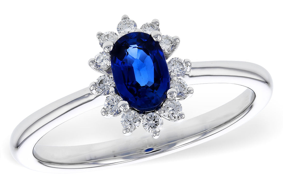 14 Karat White Gold Ring with Sapphire and Diamonds