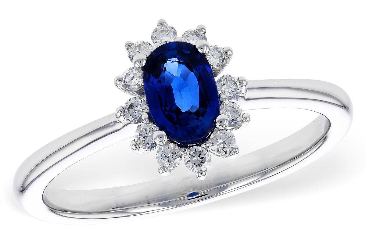14 Karat White Gold Ring with Sapphire and Diamonds