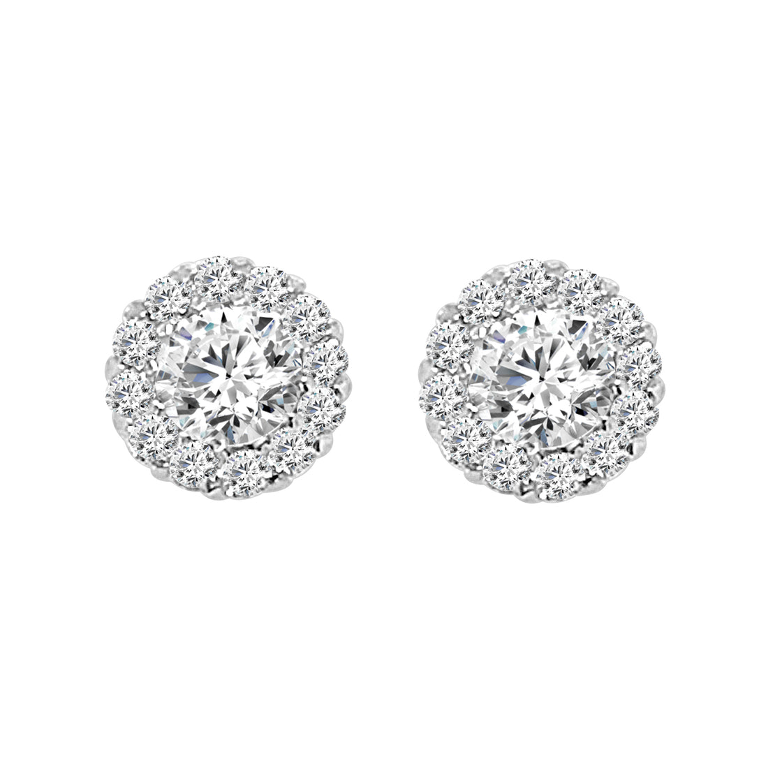 14K White Gold Round Halo Earrings with 1.02 Lab Diamond