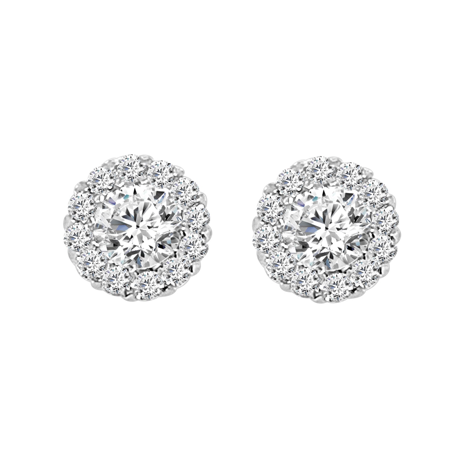 14K White Gold Round Halo Earrings with 1.02 Lab Diamond