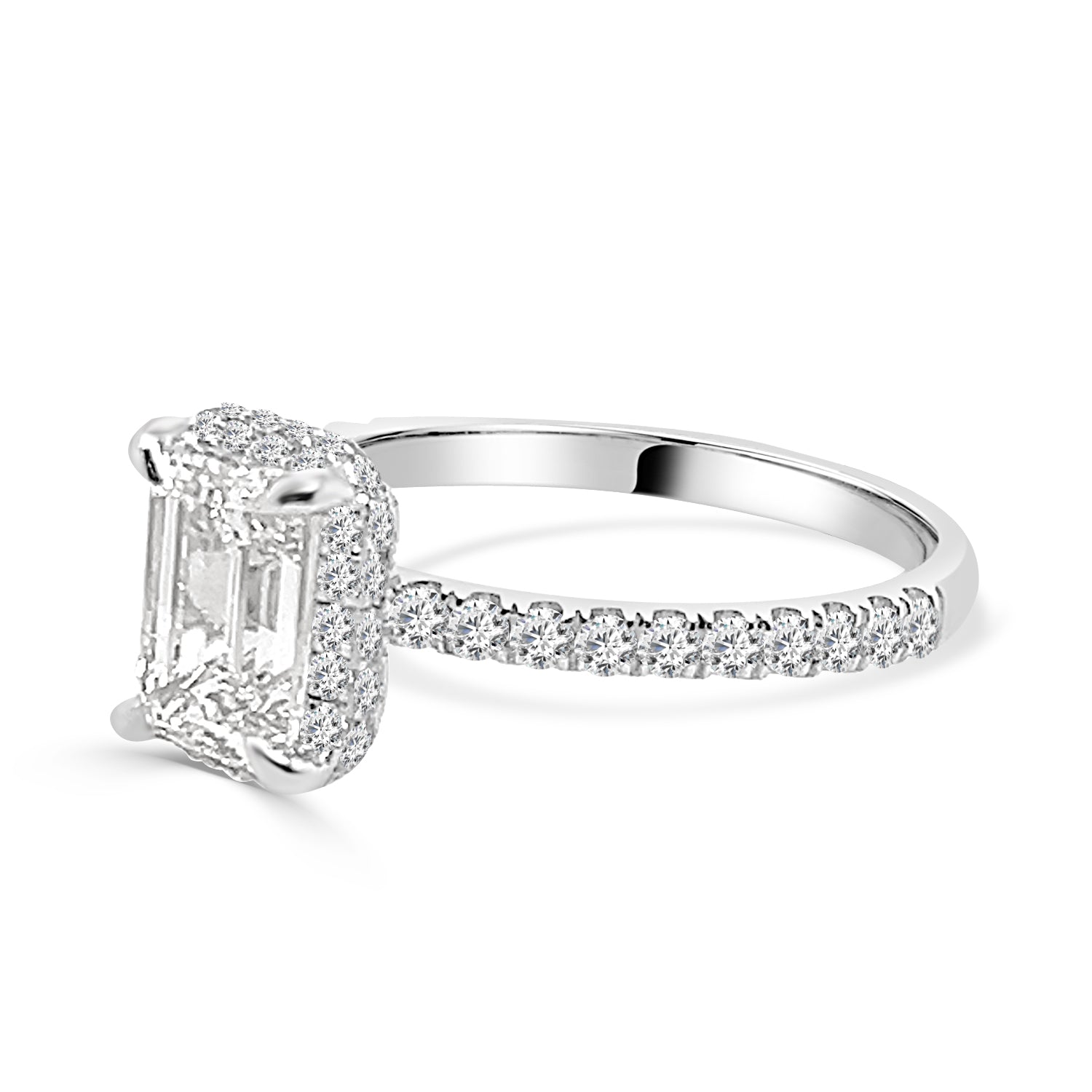14K White Gold Lab Diamond Emerald Shape Engagement Ring - 1.55 Carats