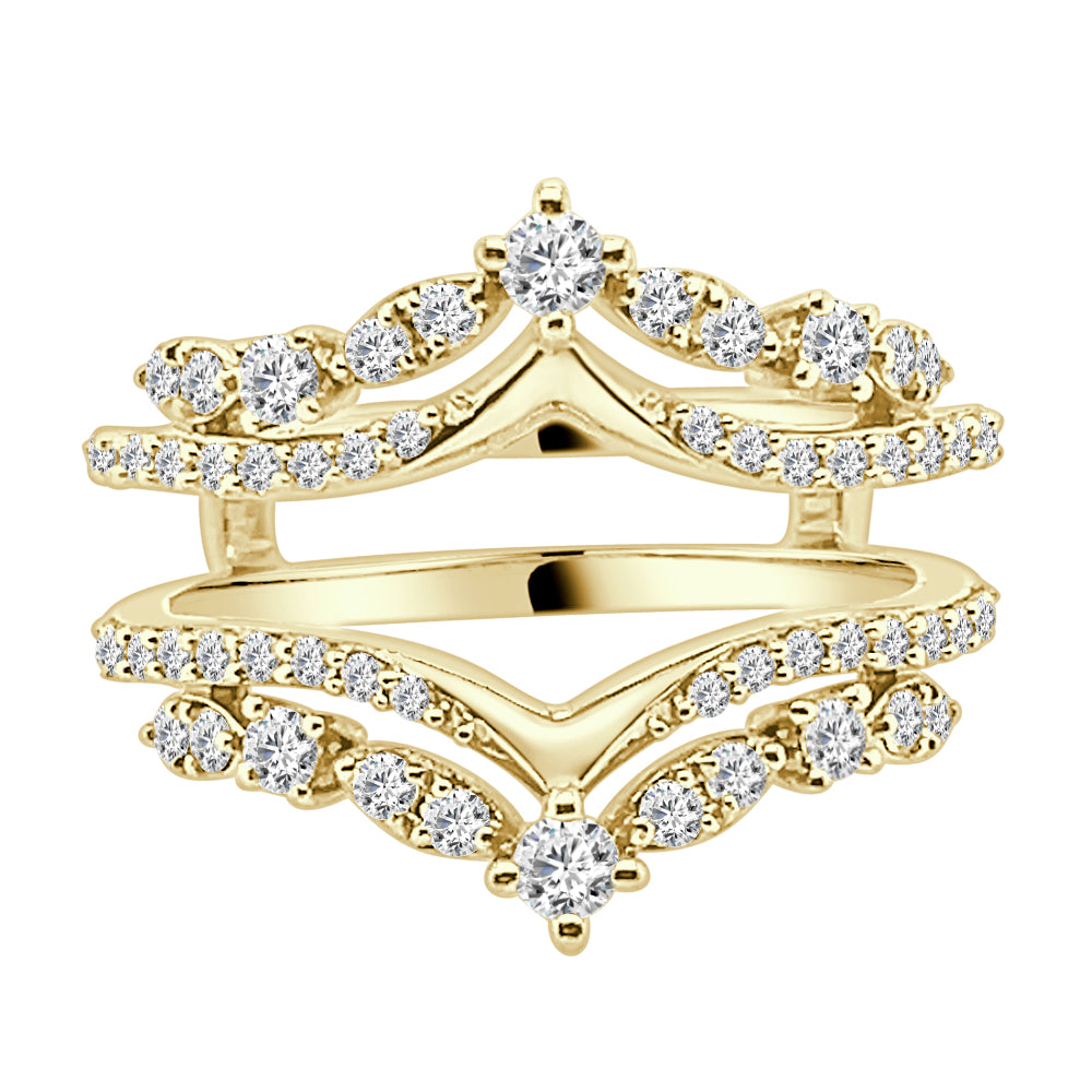14 Karat Yellow Gold Wedding Band with Tiara Ring Guard featuring Natural Diamond - Round Shape 0.75 Carat