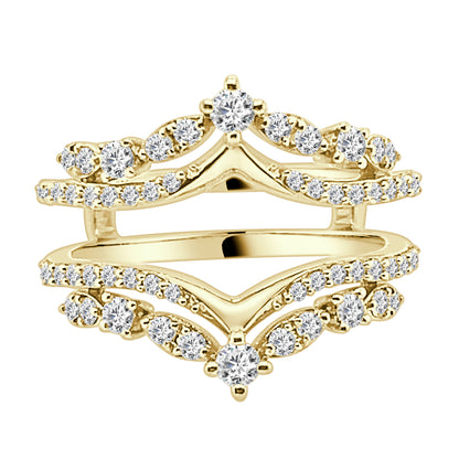 14 Karat Yellow Gold Wedding Band with Tiara Ring Guard featuring Natural Diamond - Round Shape 0.75 Carat