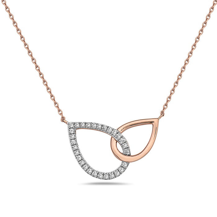 Interlocking Teardrop Diamond Necklace in 14 Karat Rose Gold - 0.12 Carat
