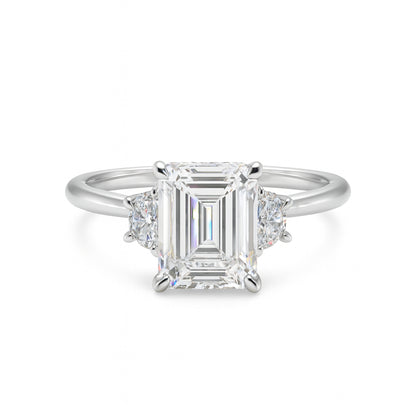 Emerald and Half Moon Lab Diamond Bridge Engagement Ring in 14K White Gold - 3.08 Carats