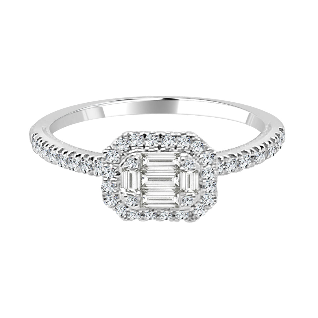 0.37 ct Natural Diamond Mosaic Sideways Engagement Ring in 10 Karat White Gold
