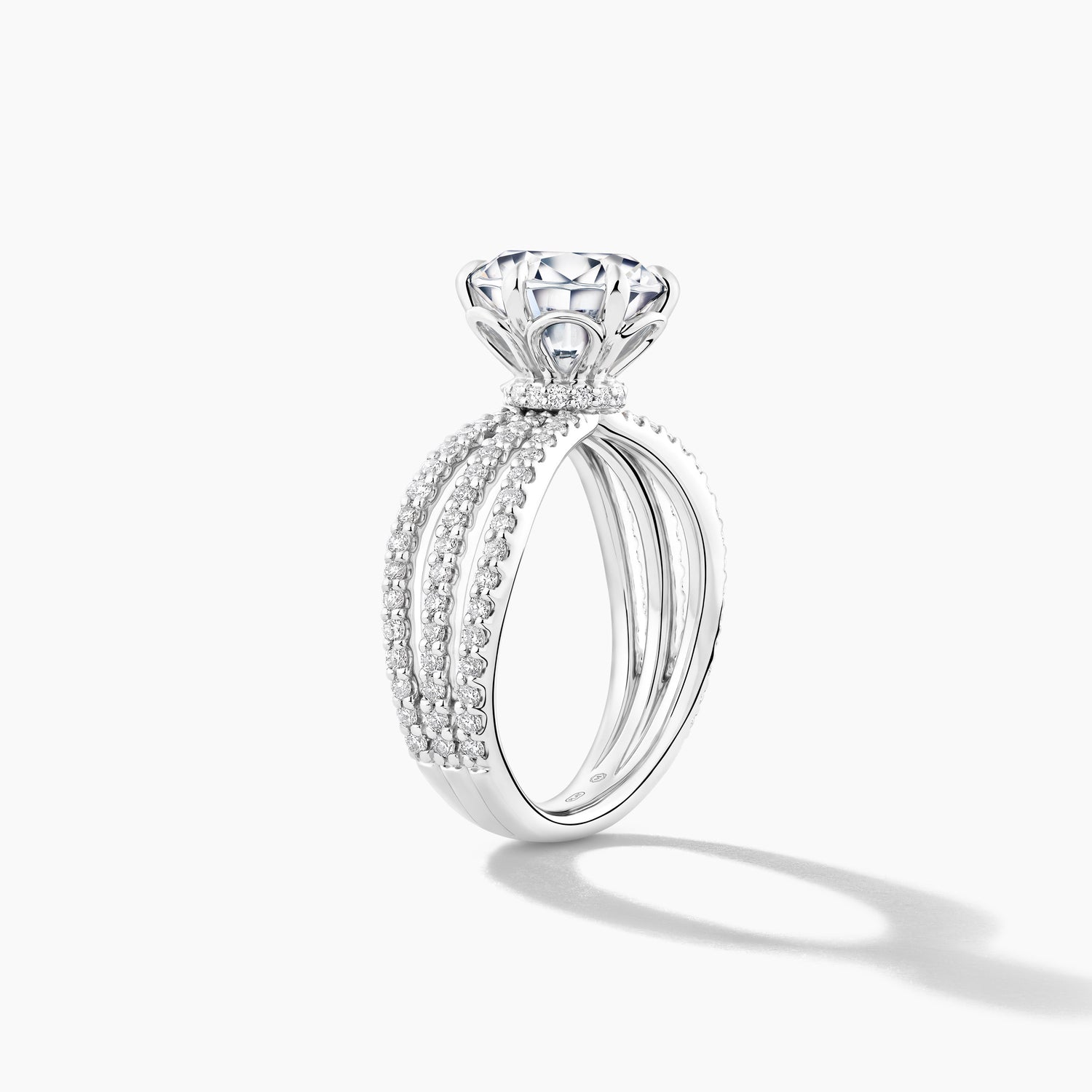 Platinum Split Shank Engagement Mounting with SMP 3 Row Diamond Bands