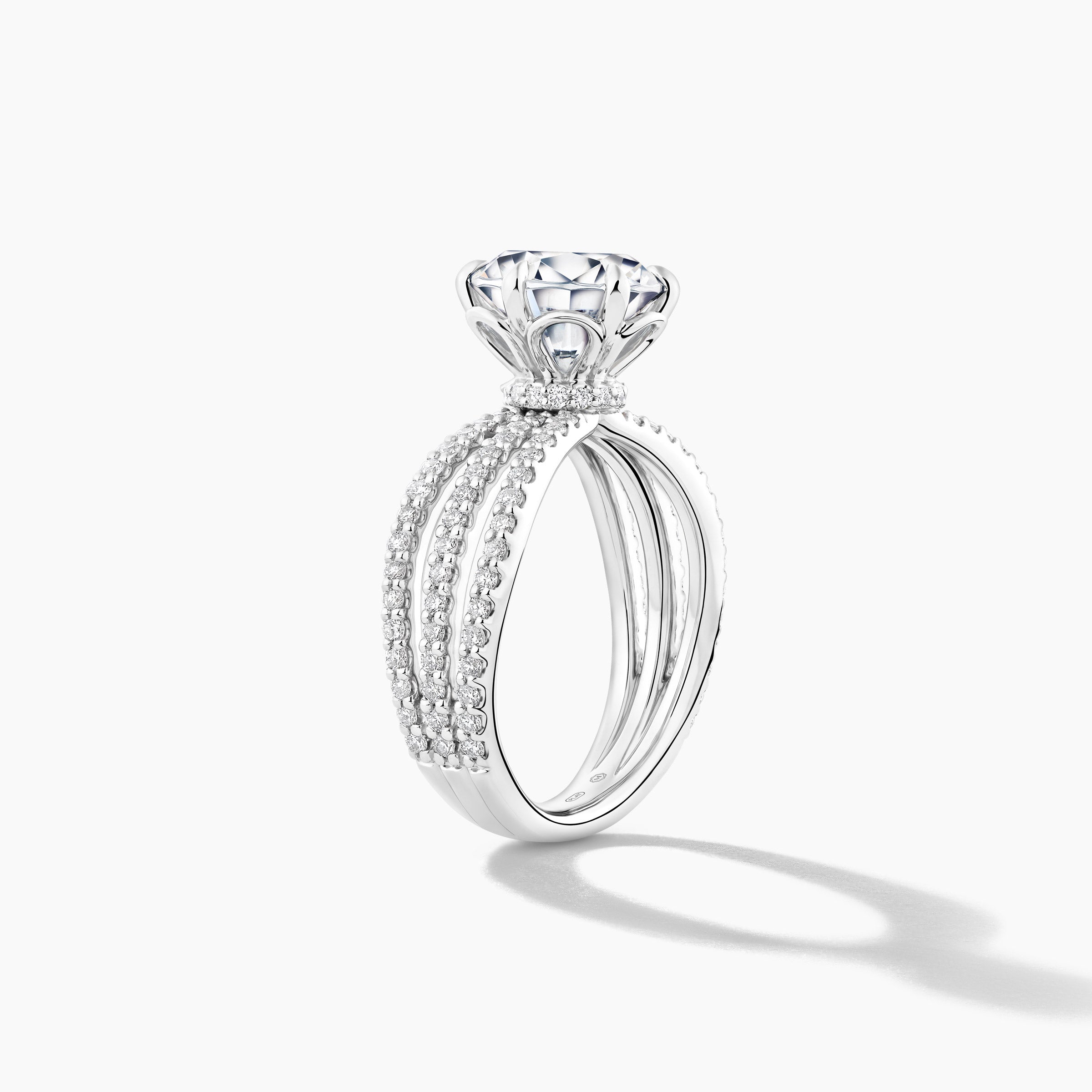Platinum Split Shank Engagement Mounting with SMP 3 Row Diamond Bands
