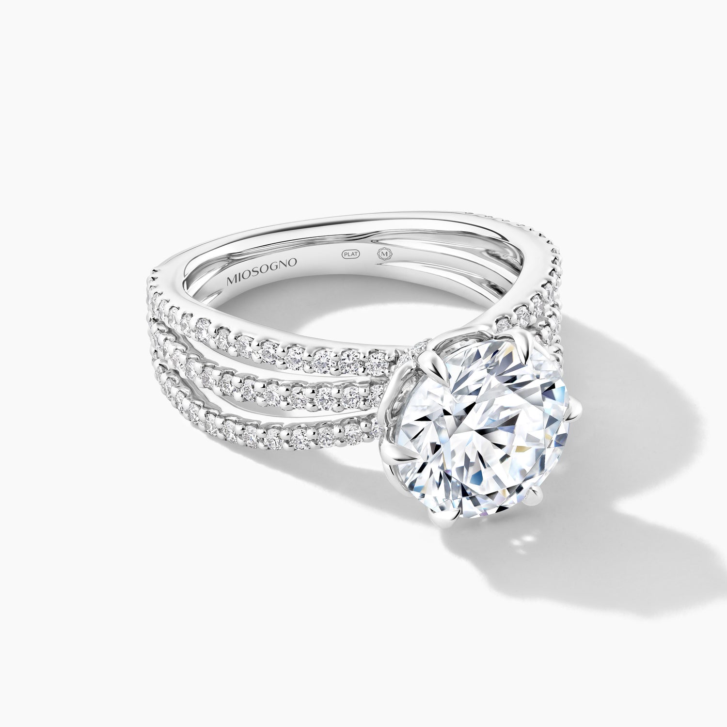 Platinum Split Shank Engagement Mounting with SMP 3 Row Diamond Bands