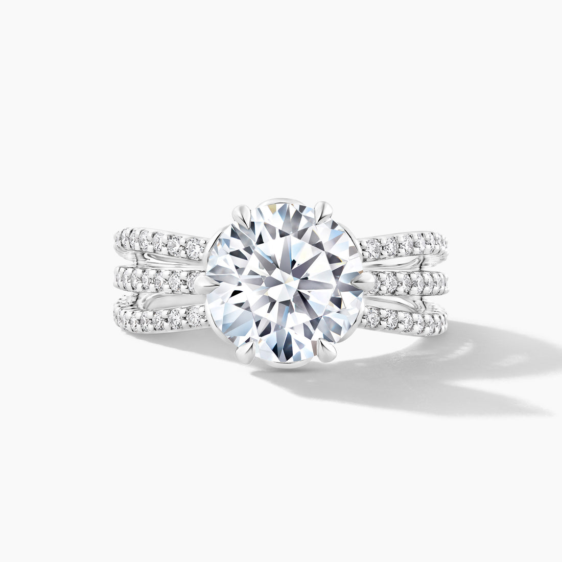 Platinum Split Shank Engagement Mounting with SMP 3 Row Diamond Bands
