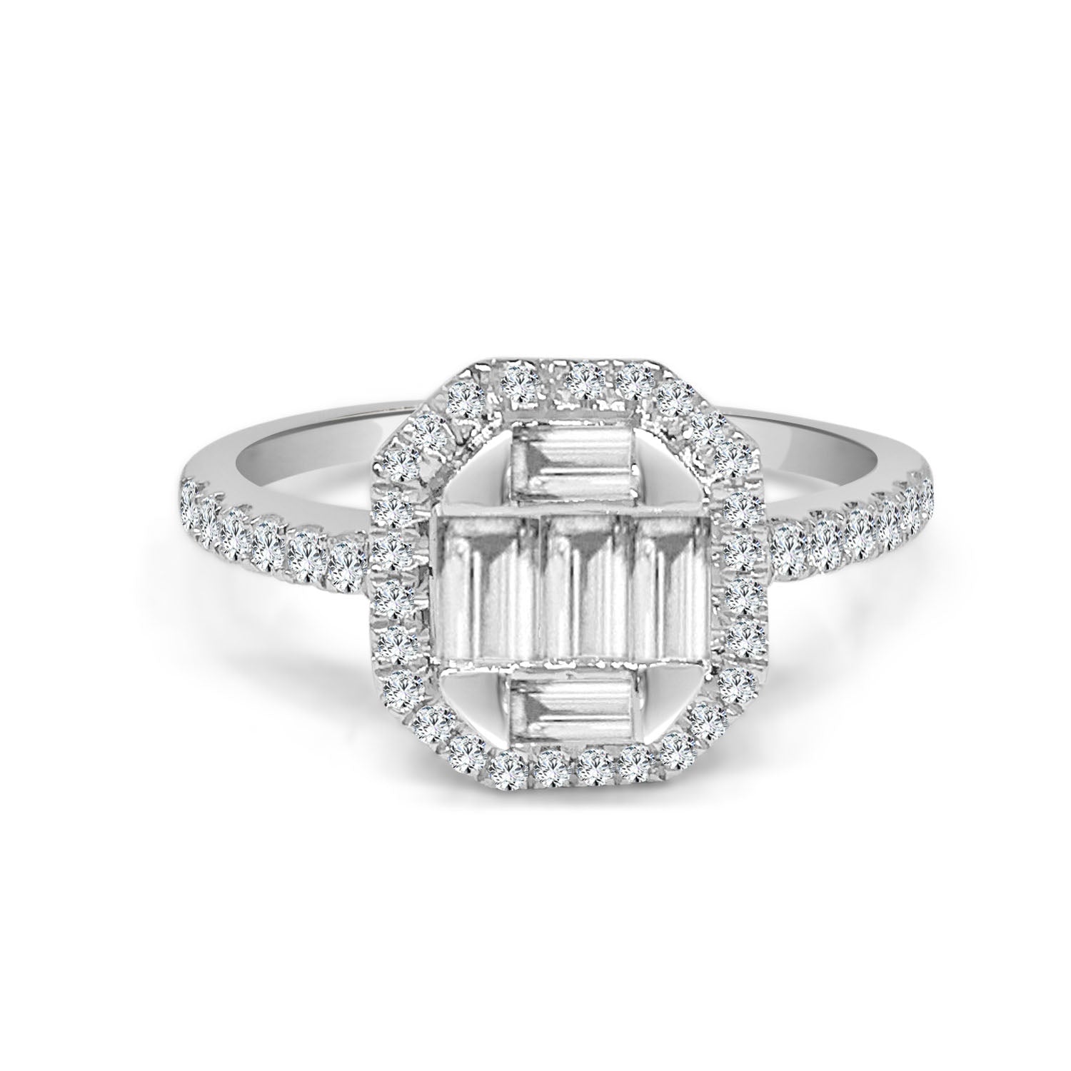 Mosaic Brilliance: 14K White Gold Natural Diamond Engagement Ring (0.50 ct)