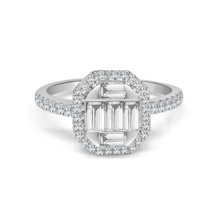 Mosaic Brilliance: 14K White Gold Natural Diamond Engagement Ring (0.50 ct)