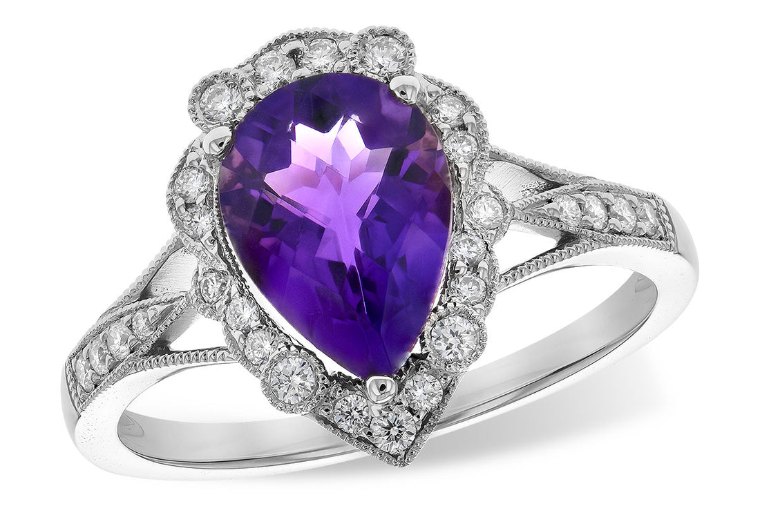 Vintage Pear Halo Amethyst Ring in 14 Karat White Gold (1.53 ct)