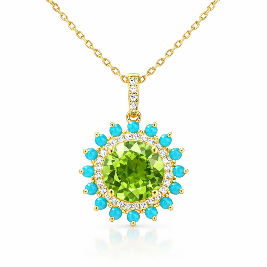 Diamond And Turquoise Halo Pendant Necklace