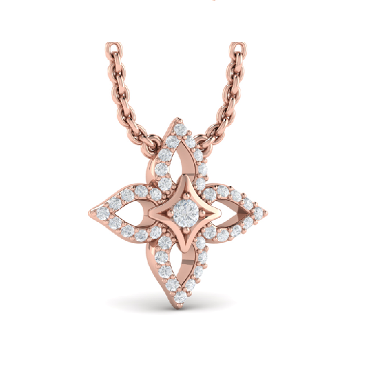 14 Karat Rose Gold Open Flower Necklace with Natural Diamond 0.22 ct
