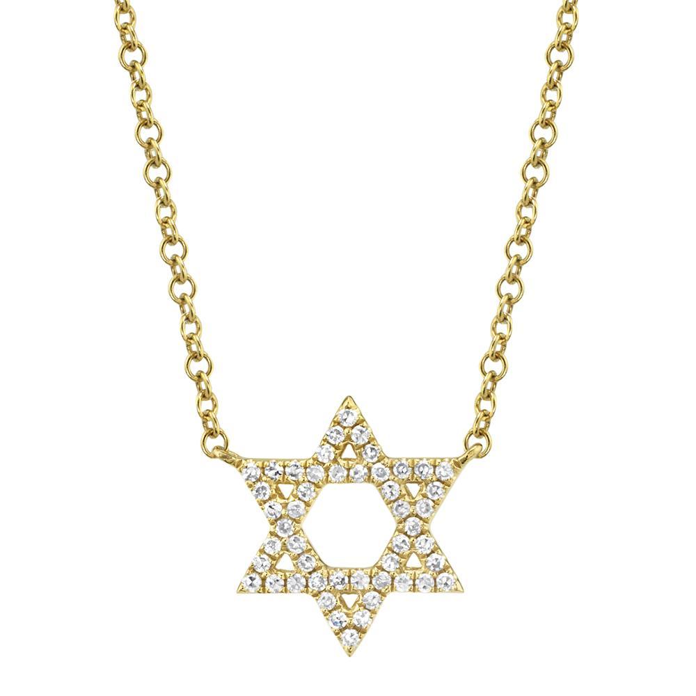14K Yellow Gold Star of David Necklace with 0.11 ct Natural Diamond