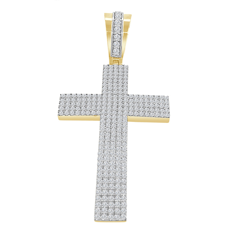 14K Yellow Gold Cross Pendant Necklace with 3.01 Carat Natural Diamond