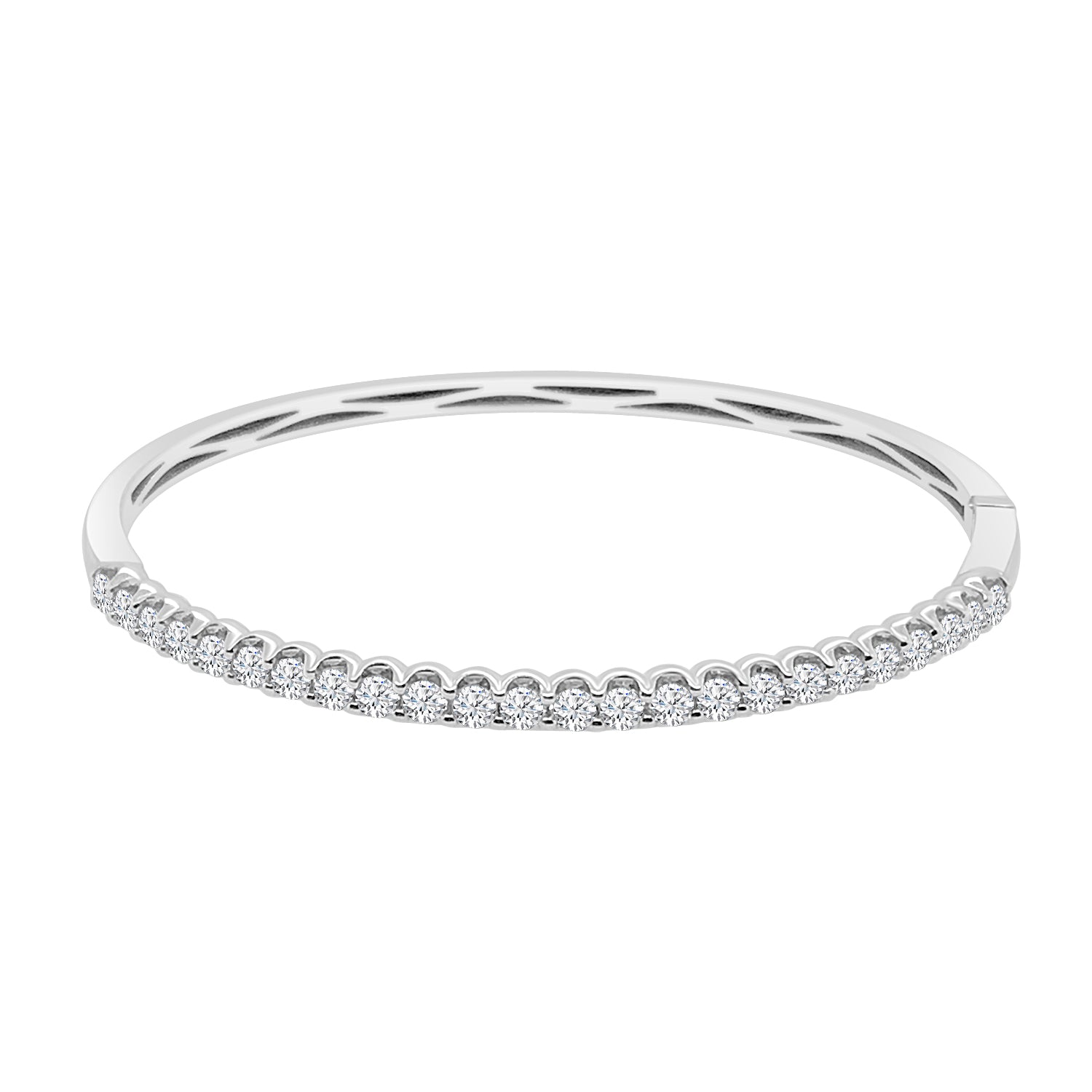 14 Karat White Gold Prong Set Natural Diamond Bangle Bracelet - 2.04 Carats