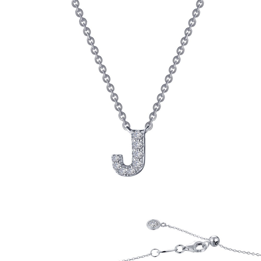 Lassaire 0.34 Carat Block Letter J Necklace in Platinum Coated Sterling Silver