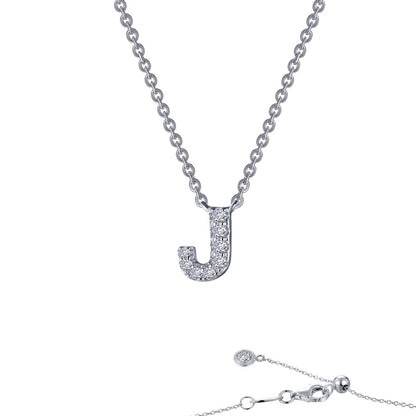Lassaire 0.34 Carat Block Letter J Necklace in Platinum Coated Sterling Silver