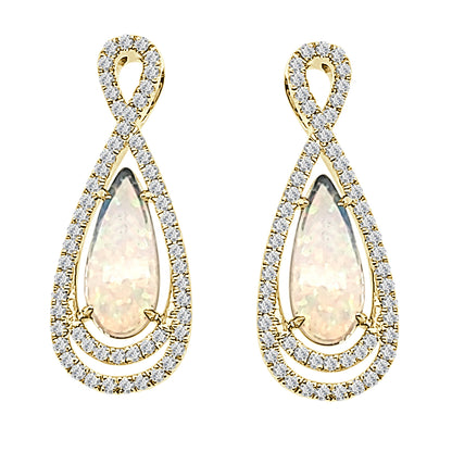 Teardrop Halo Opal Necklace in 14 Karat Yellow Gold with Oval Shape, 1.43 ct