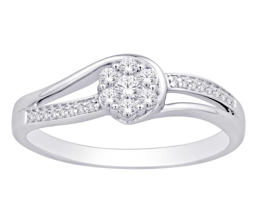 10K White Gold Bypass Round Cluster Engagement Ring with 0.20ct Natural Diamond