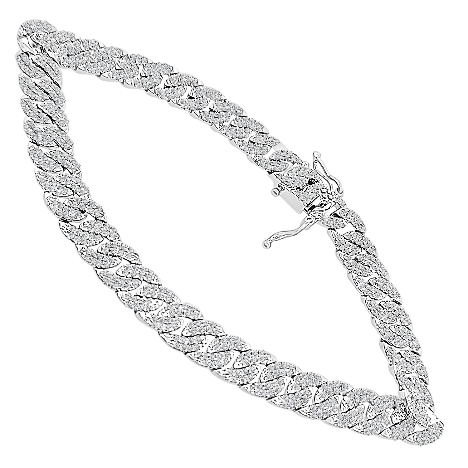 14K White Gold Pave Link Bracelet with 1.69 Carats of Natural Diamonds