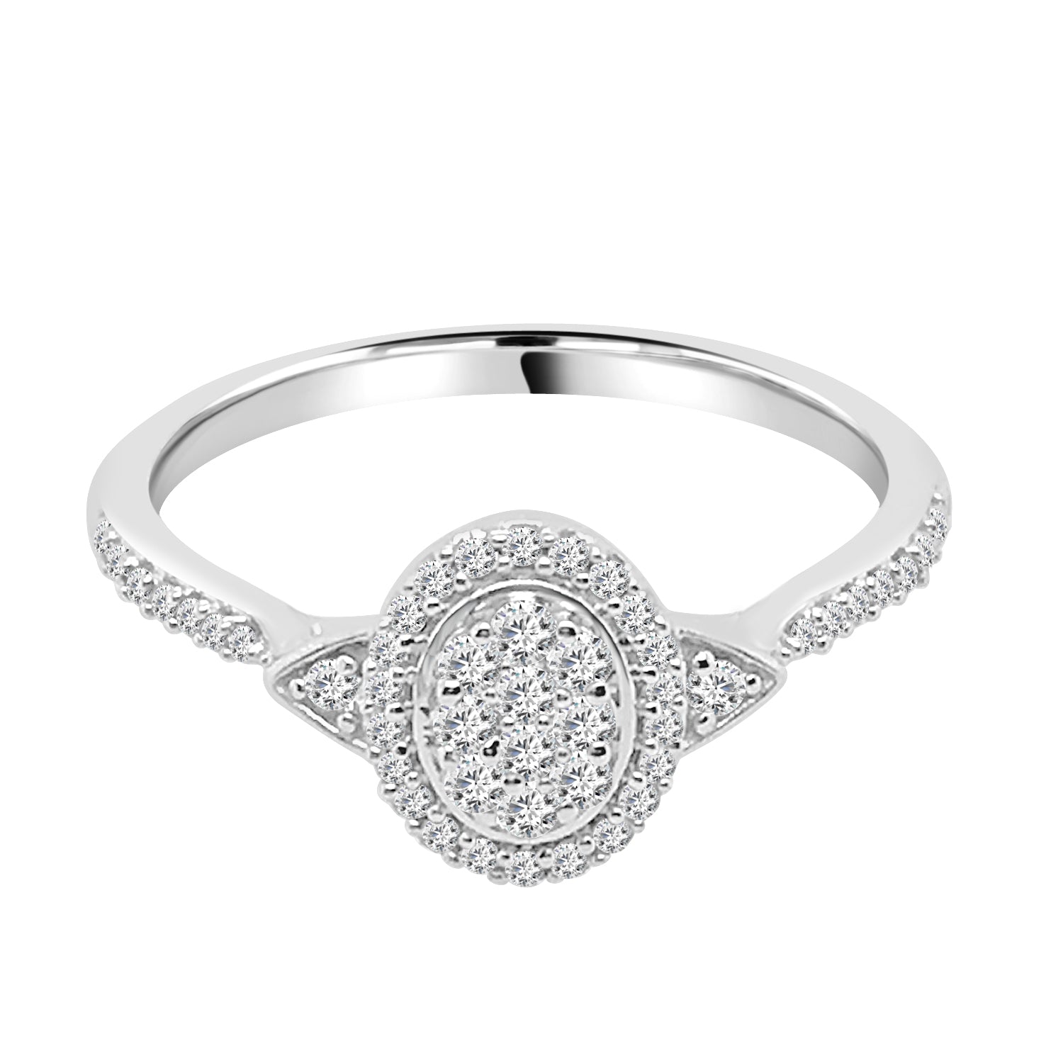 Petite Cluster Oval Natural Diamond Sterling Silver Engagement Ring - 0.25 Carat