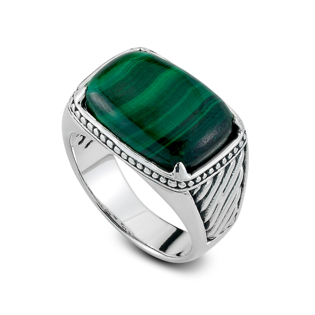 Sterling Silver Ring with Cushion Malachite Gemstone