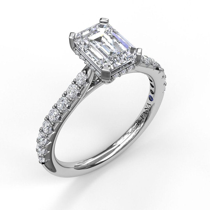 14 Karat White Gold Hidden Halo Emerald Engagement Mounting