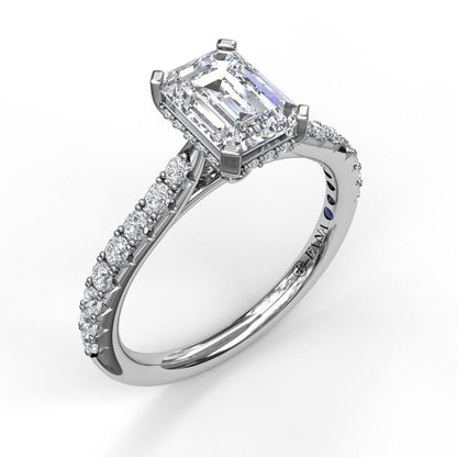 14 Karat White Gold Hidden Halo Emerald Engagement Mounting